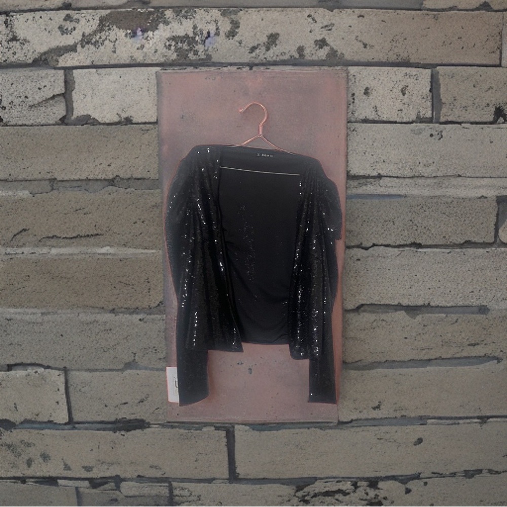 Solid crew neck sequined jacket